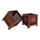 Pair of vintage wooden planters with woven rattan panels - 1970s