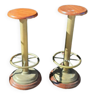 Vintage brass and mahogany boat stools