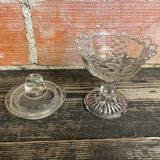 Antique glass candy dish, sugar bowl, footed, vintage molded glass