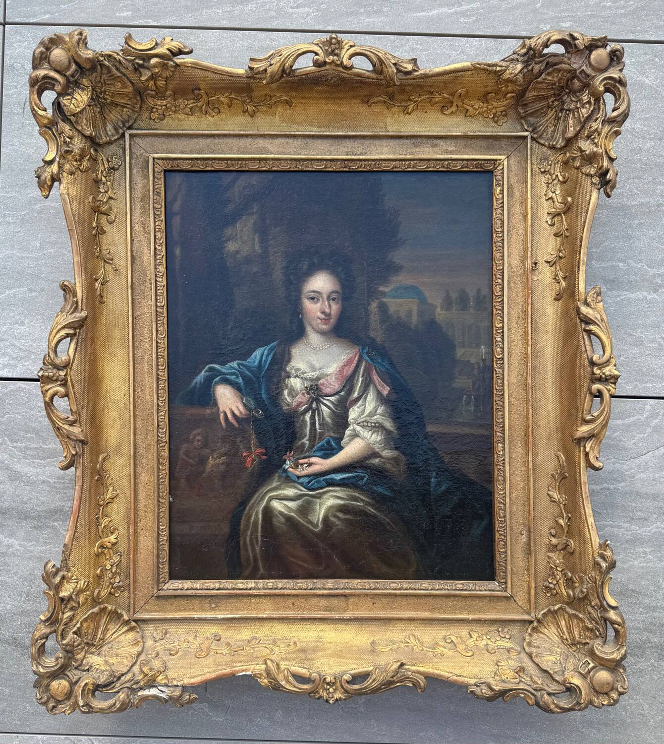Antique painting, portrait of a gallant woman signed early 18th century