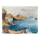 Watercolor Painting Seaside "Rock of the Virgin" Basque Country circa 1950