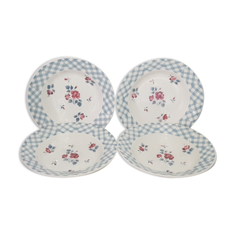 Lot de 4 assiettes à soupes en faïence de Digoin et Sarreguemines modèle Bastia.