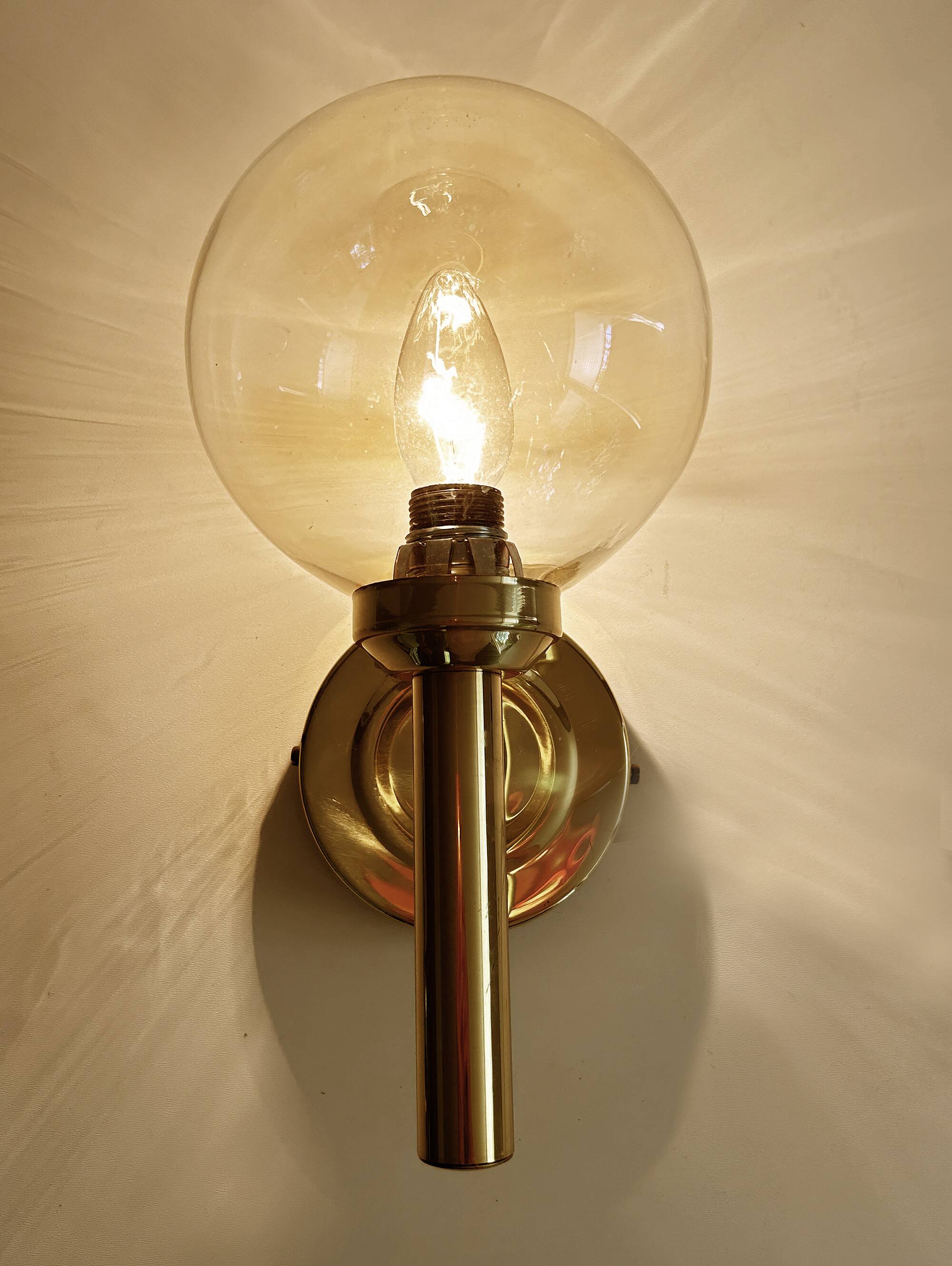 Pair Vintage Scandinavian Glass Wall Lights