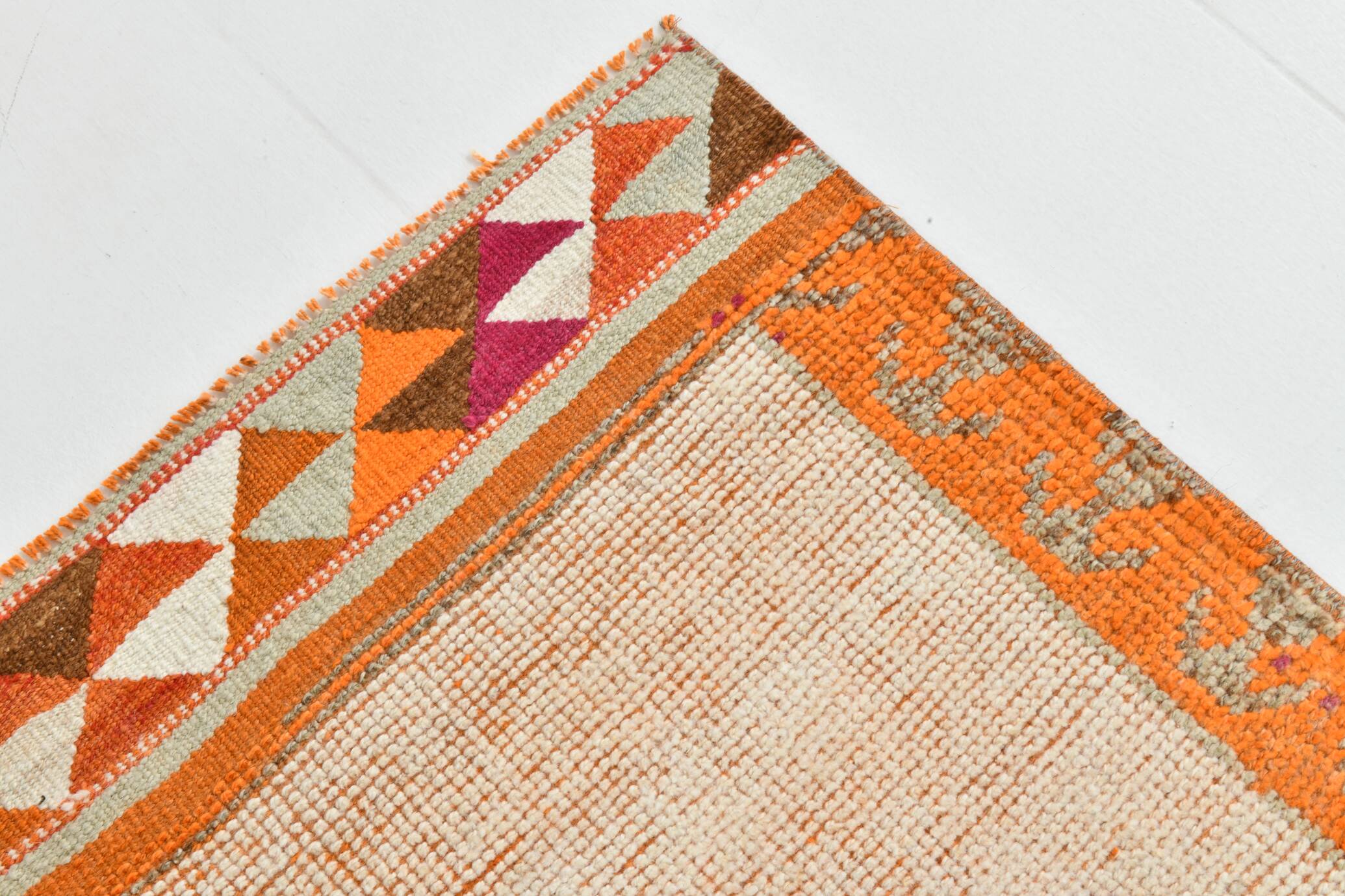 Vintage Orange Pattern Turkish Runner Rug, 95x342 Cm