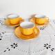 Apilco yellow chocolate cups and saucers, porcelain, Revol