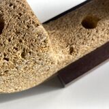 Brutalist candle holder xxl in stone and wood 1970