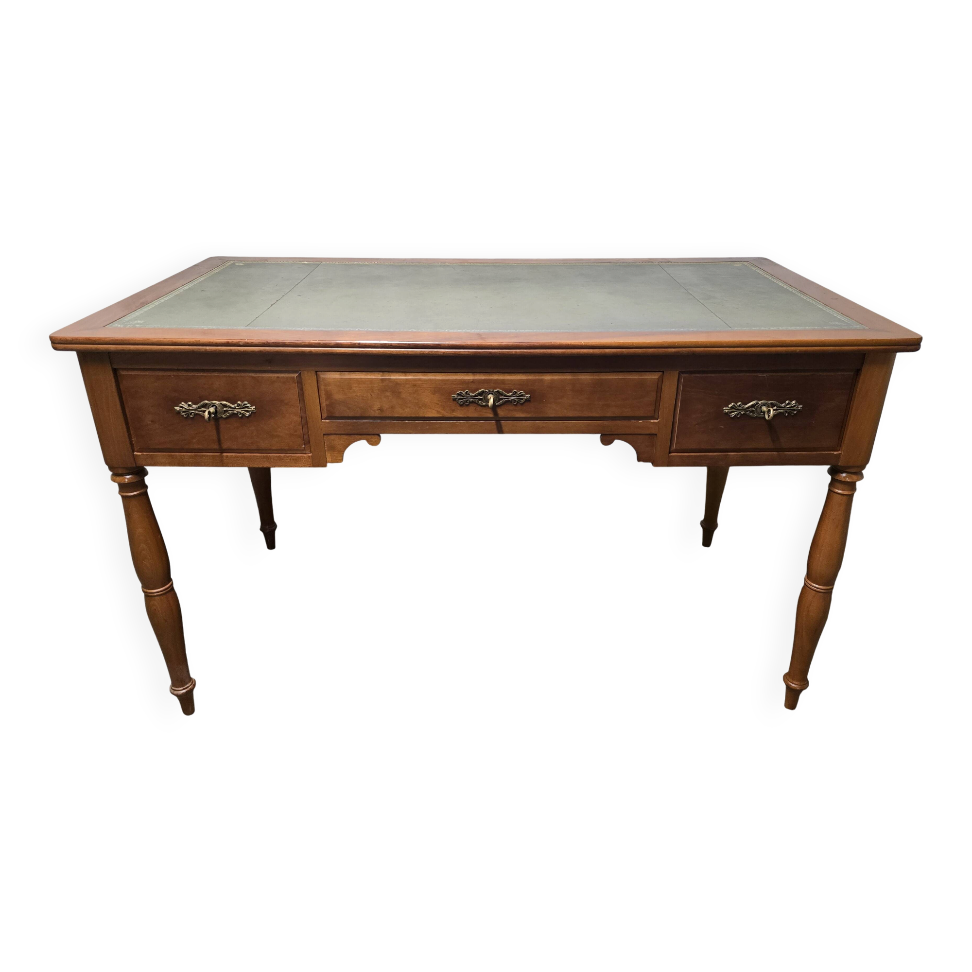 Flat leather desk, Louis-Philippe style, side pull-outs.