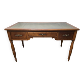 Flat leather desk, Louis-Philippe style, side pull-outs.