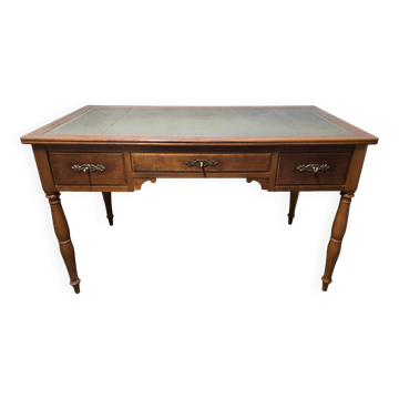 Flat leather desk, Louis-Philippe style, side pull-outs.