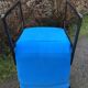 Electric blue fabric designer armchairs with black lacquered metal legs from the 80s.