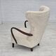 1960s, Danish high-back armchair, genuine sheepskin, reupholstered.