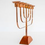 Large vintage brass and elm candelabra, 1940s