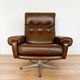 Vintage Danish mid-century brown leather swivel chair 1970s