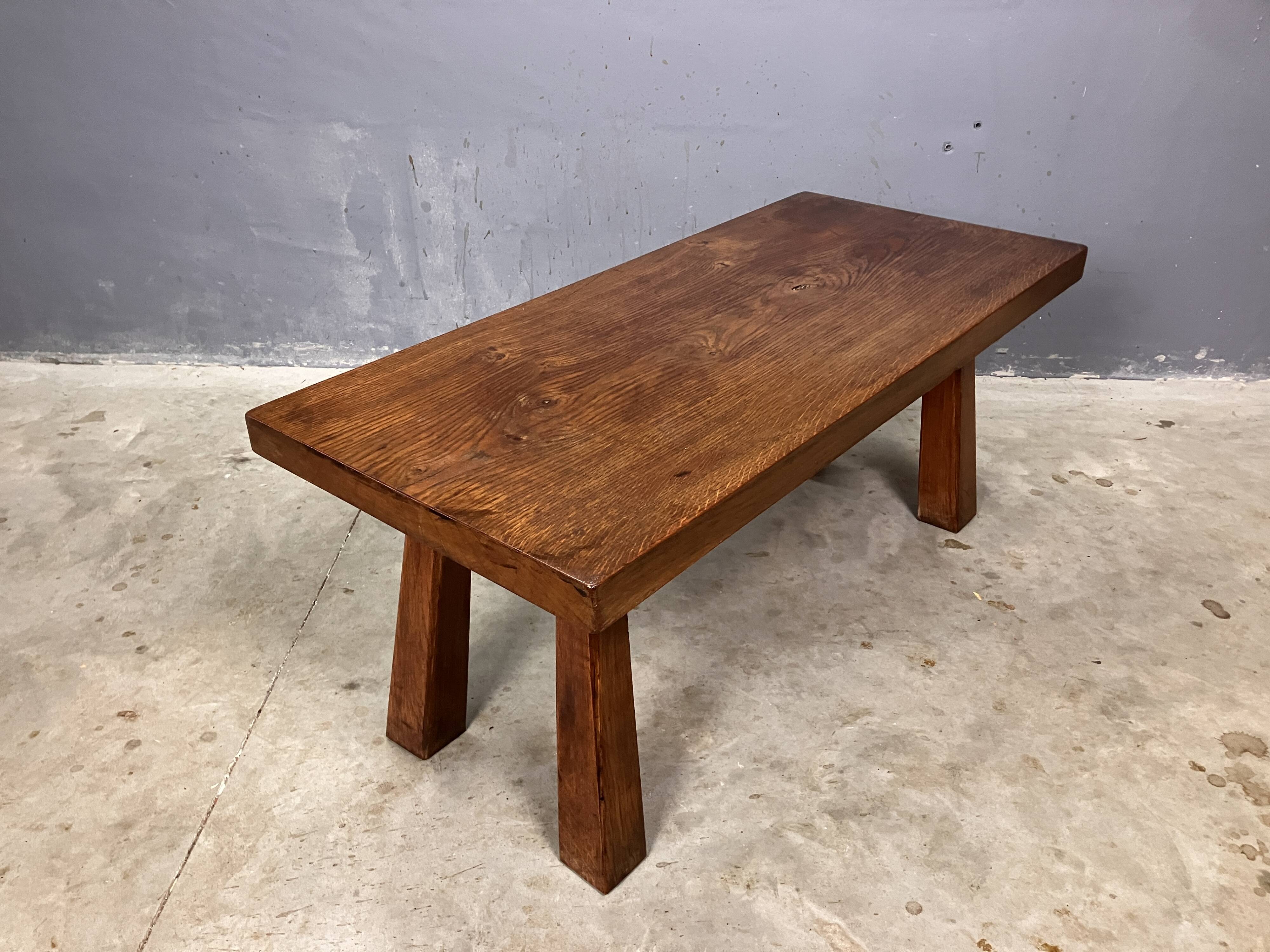 Table d'appoint brutaliste en chêne des années 70, table basse, banc