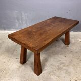 Brutalist oak seventies side table coffee table bench
