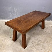 Table d'appoint brutaliste en chêne des années 70, table basse, banc