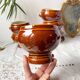6 bols tête de lion en céramique style Emile Henry marron vintage made in France