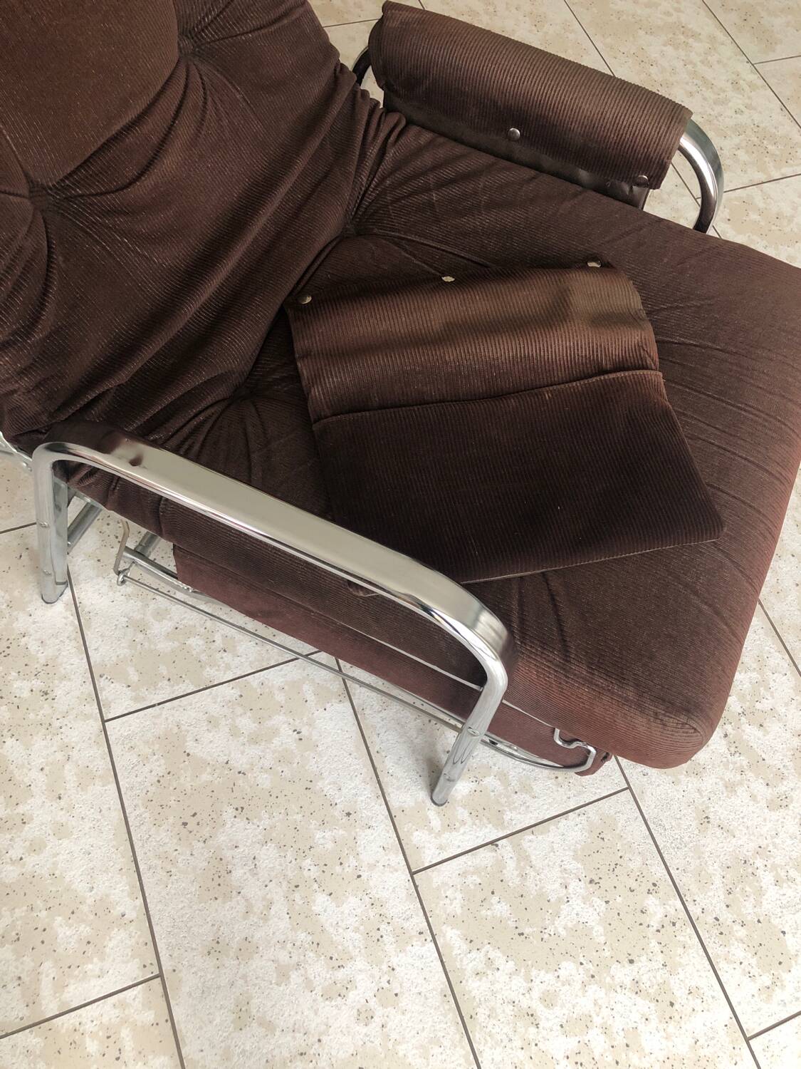 Vintage chocolate corduroy morris system deckchair