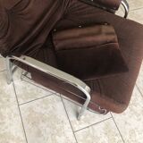 Fauteuil transat à système morris en velours côtelé chocolat vintage