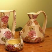 Italian Art Deco Ceramic Jug, Pitcher and Tray Set with Floral Patterns from Lenci, 1930s, Set of 3