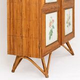 Split bamboo cabinet and engravings under glass 1960