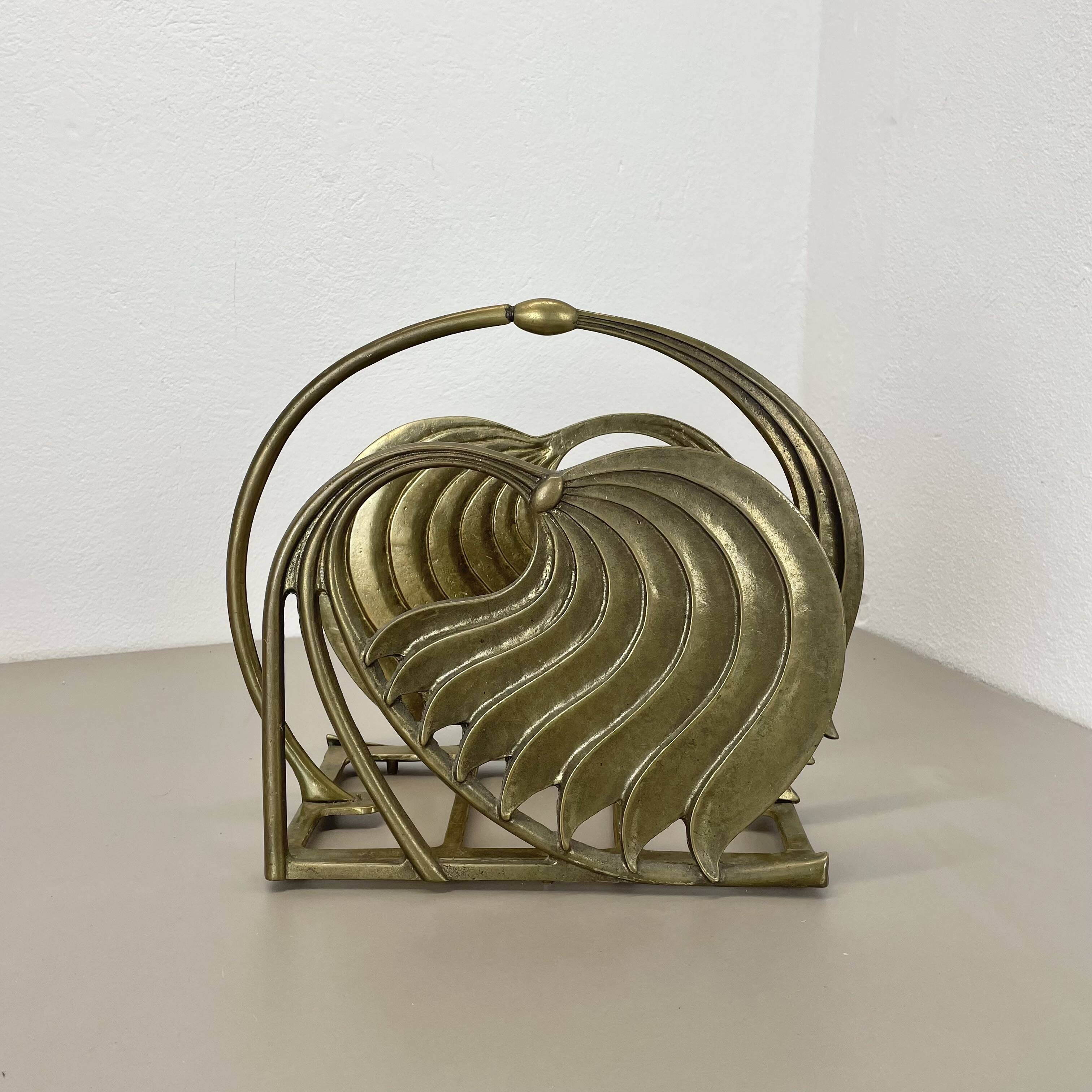 Hollywood Regency 4.8kg Brutalist Solid Brass Magazine Holder Stand, Italy