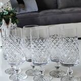 Set 6 champagne flutes, Lorraine crystal. Diamond/crosshair patterns. High 16 cm