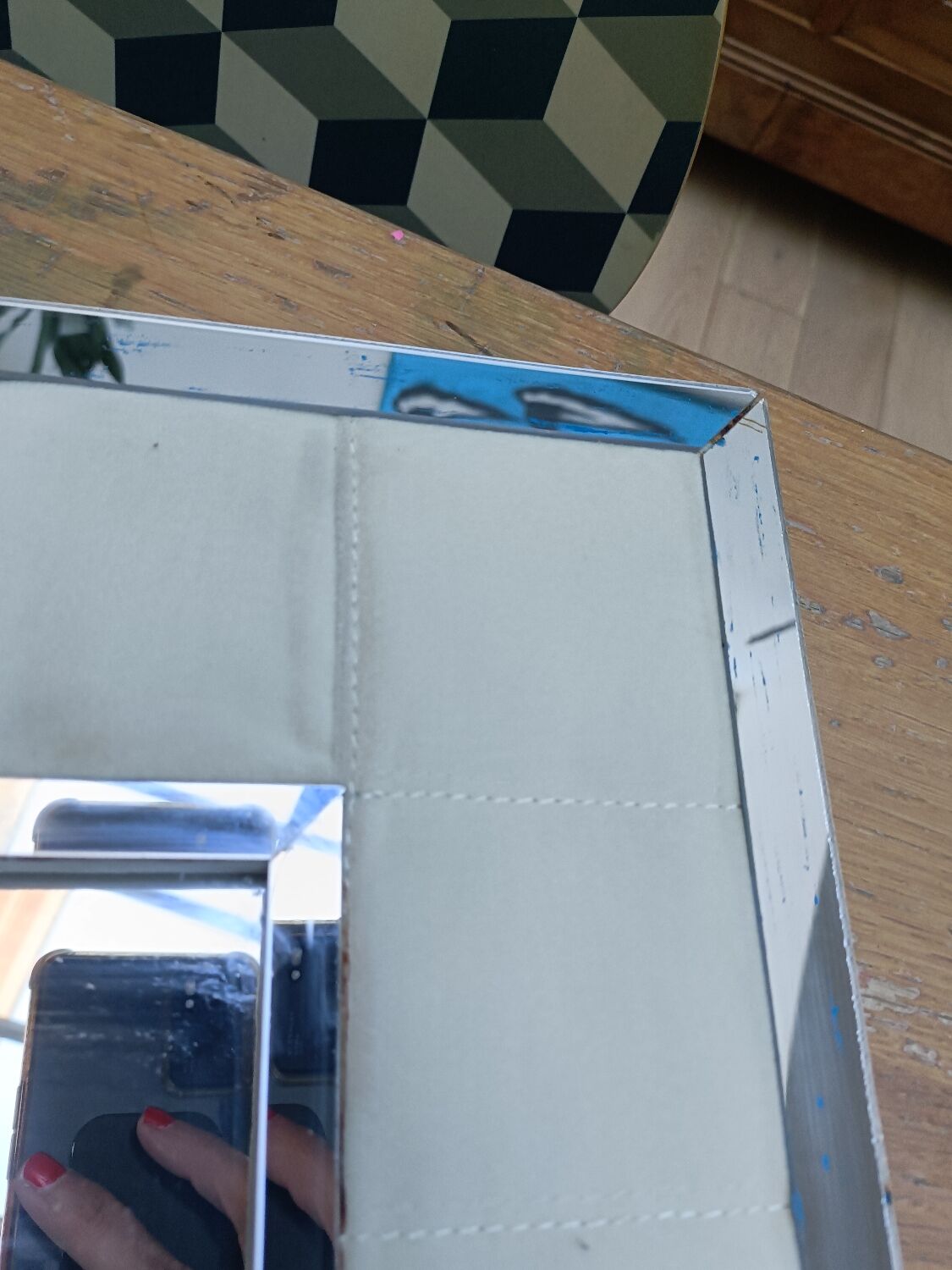 Large vintage tufted velvet mirror