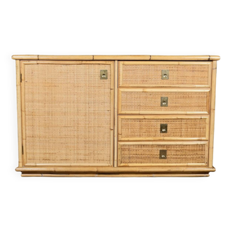 Bamboo and rattan chest of drawers or sideboard by Dal Vera, Italy, 1979