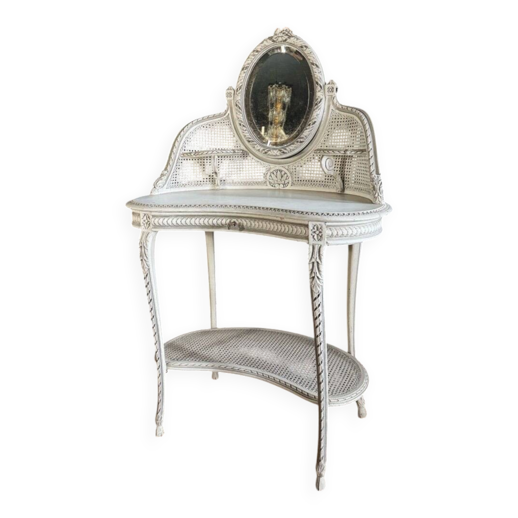 Coiffeuse du XIXe en bois peint et cannage de style Louis XVI