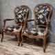 Pair of Napoleon III armchairs in mahogany with silk-style upholstery.