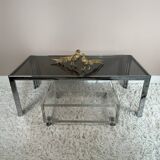 Chrome coffee table and smoked glass from the 70s