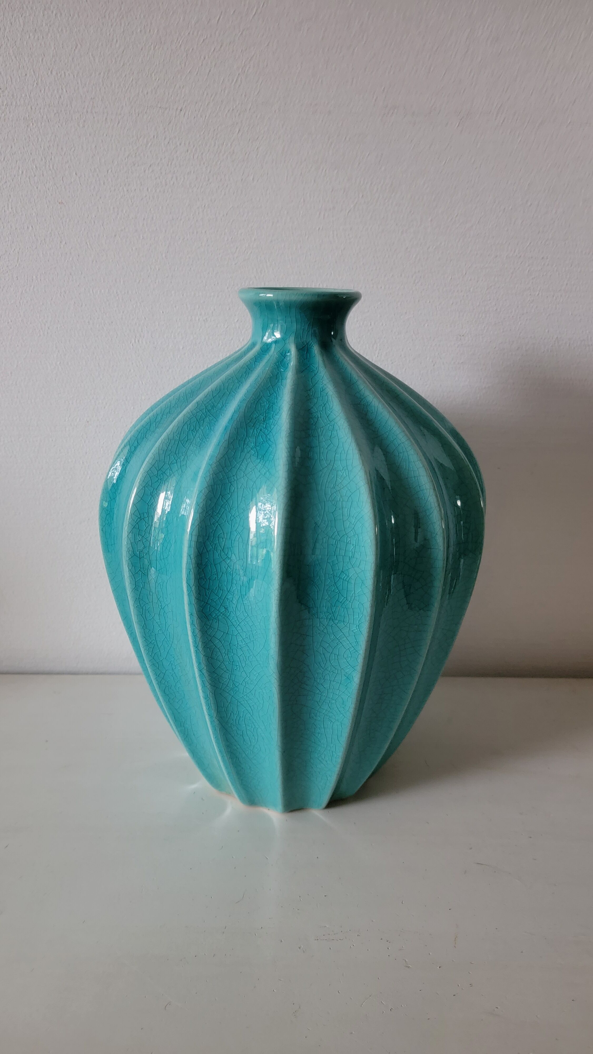 Ribbed turquoise vase