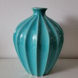 Ribbed turquoise vase