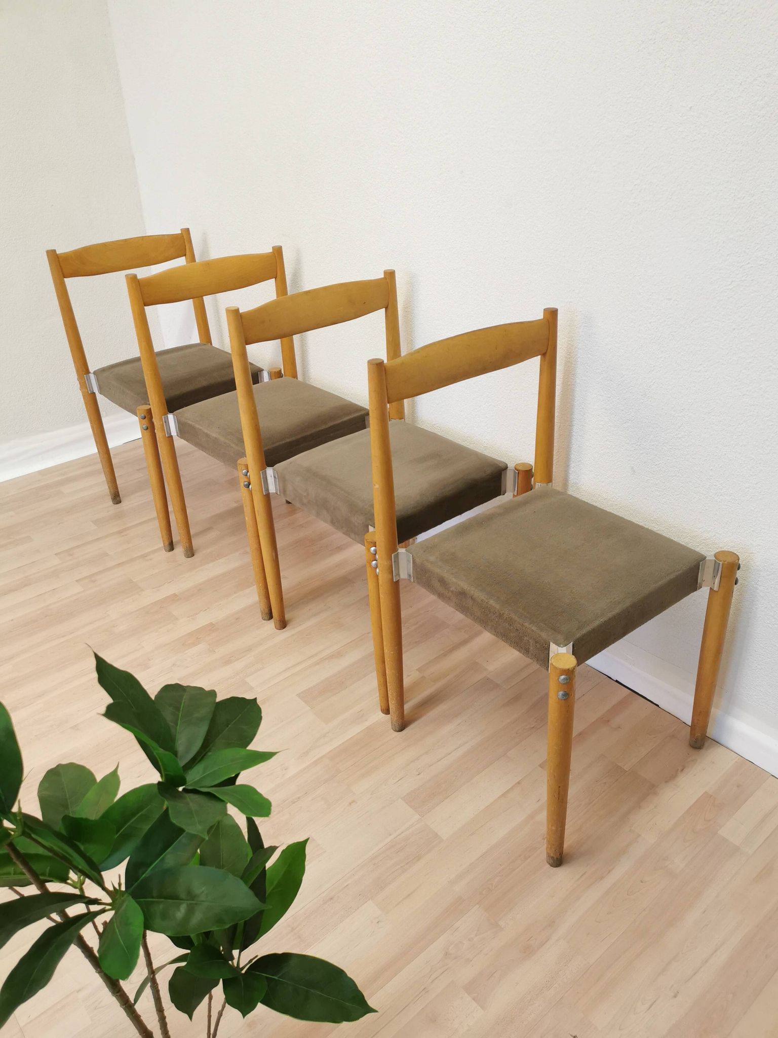 Vintage Miroslav Navratil Dining Chairs: 1970s Czechoslovakia, Gray Fabric