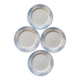 4 vintage ceramic dessert plates - Blue rim and floral pattern