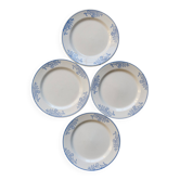4 vintage ceramic dessert plates - Blue rim and floral pattern