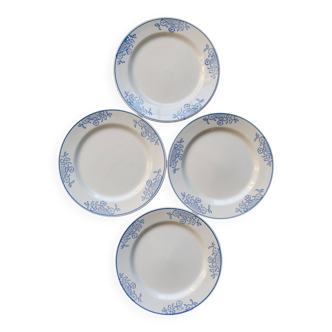 4 vintage ceramic dessert plates - Blue rim and floral pattern
