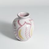 Scandinavian Modern Ceramic Vase with Red & Yellow Leaves, Alingsås Keramik 1947