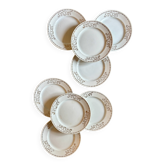 Lot de 8 assiettes à dessert vintage blanches et dorées