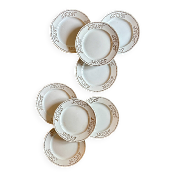 Lot de 8 assiettes à dessert vintage blanches et dorées