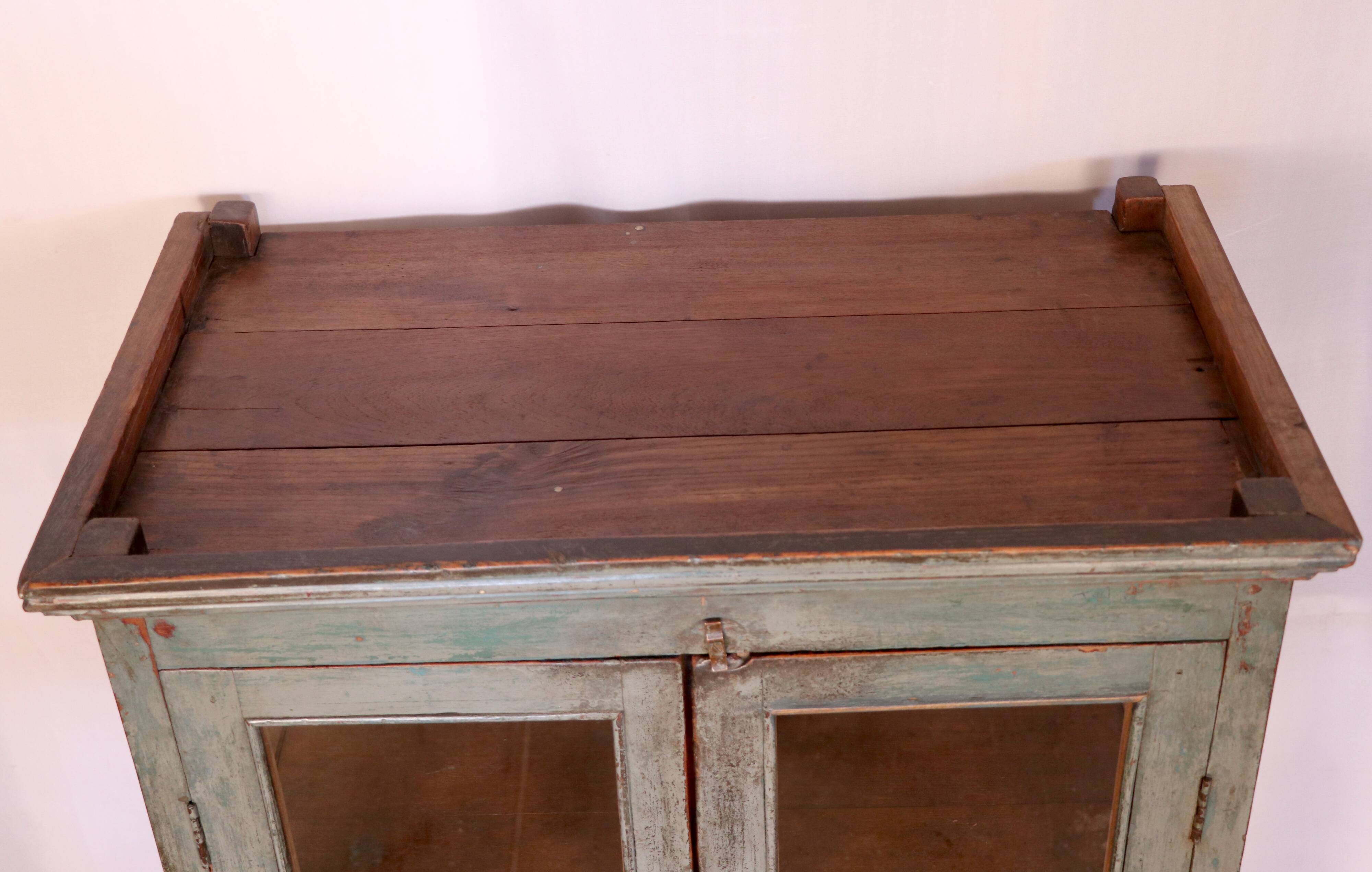 Antique Burmese teak sideboard with original blue-grey patina