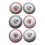 6 flat plates Digoin Sarregemines Marsac red with gold flowers