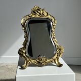 Art Deco style gilded bronze mirror with beveled glass H40cm