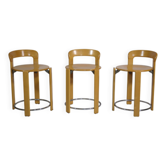 REY Beech Stools by Bruno Rey for Kusch & Co, Set of 3, 1970s