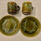 Set de deux tasses et sous tasses en barbotine "bambou" xixème siècle.