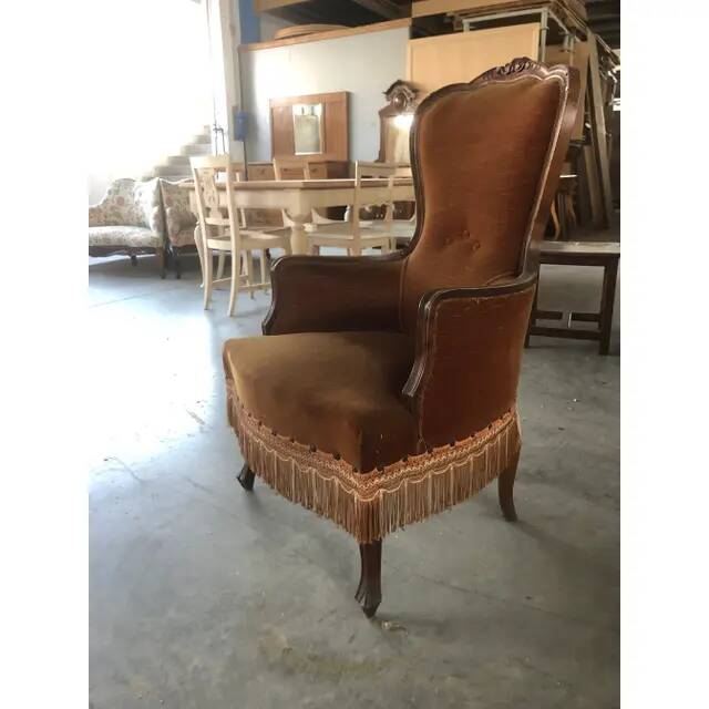 Late 20th-Century Dralon Velvet Upholstered Walnut Armchair