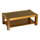 Rectangular Italian coffee table in wood and gold metal from the 70s.