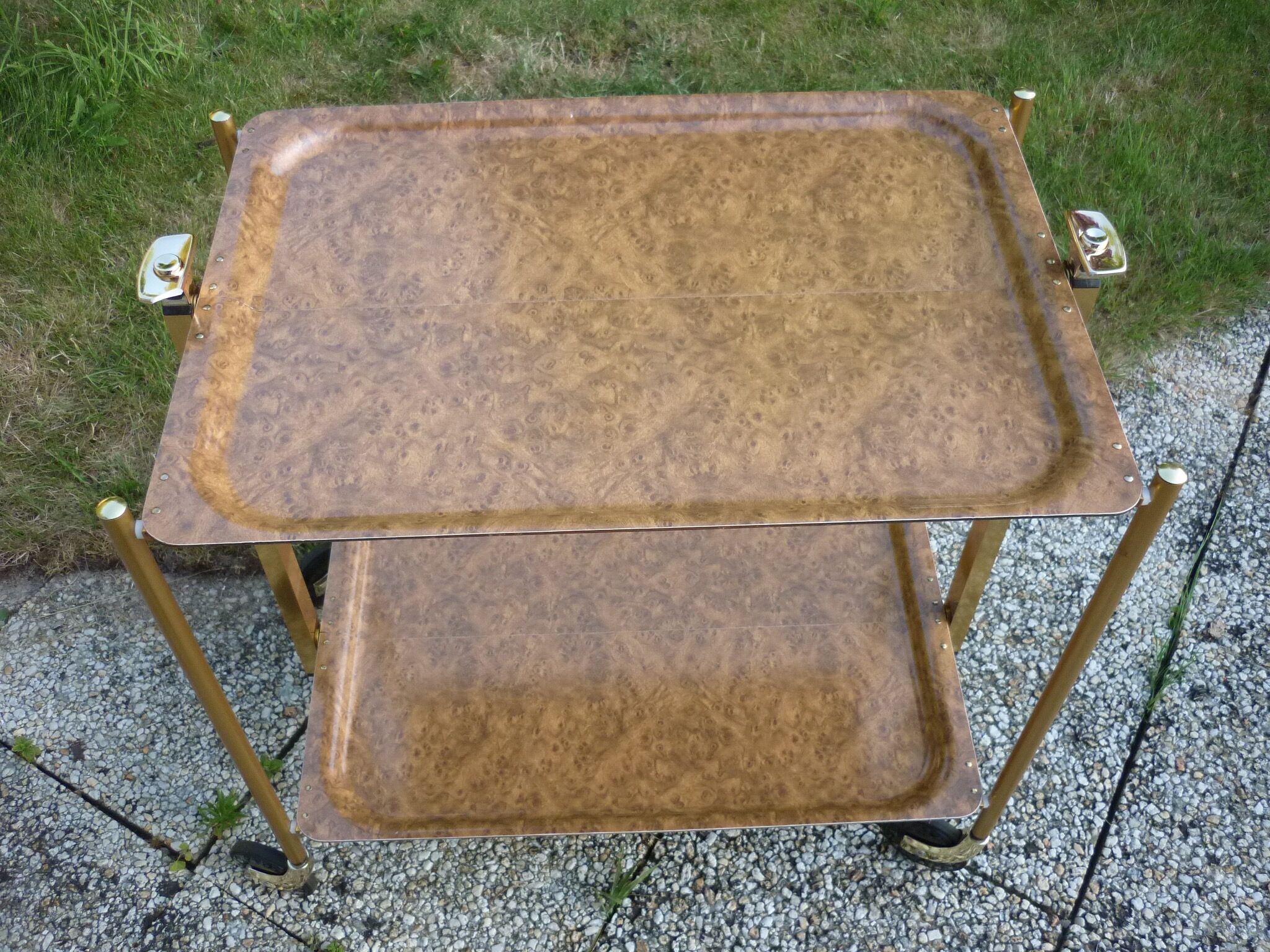 Folding rolling table Platex dark and gold glass