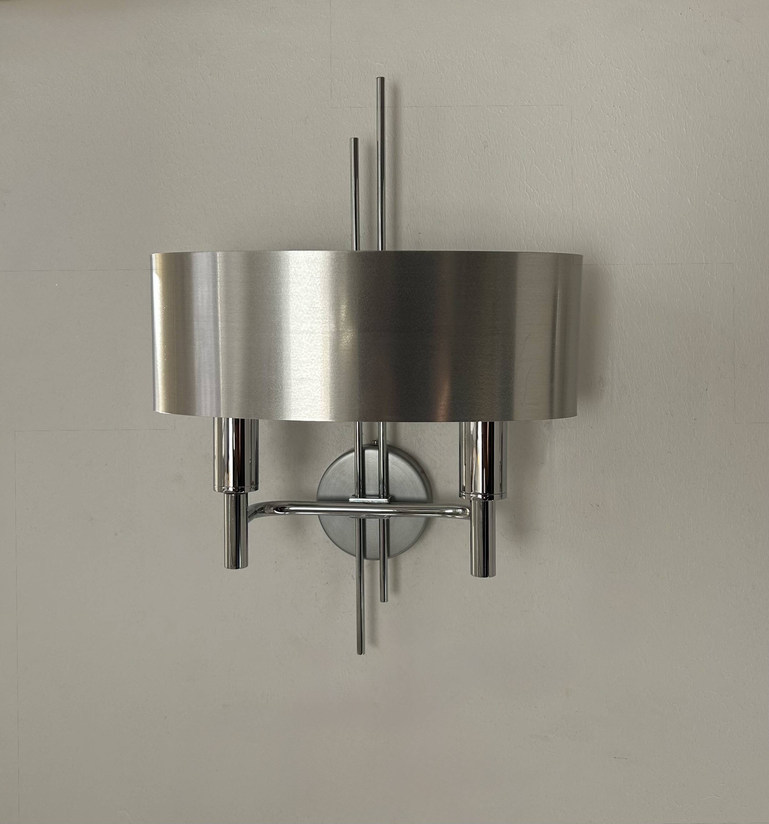 Pair of vintage wall lights, brushed metal and chrome, France 1960